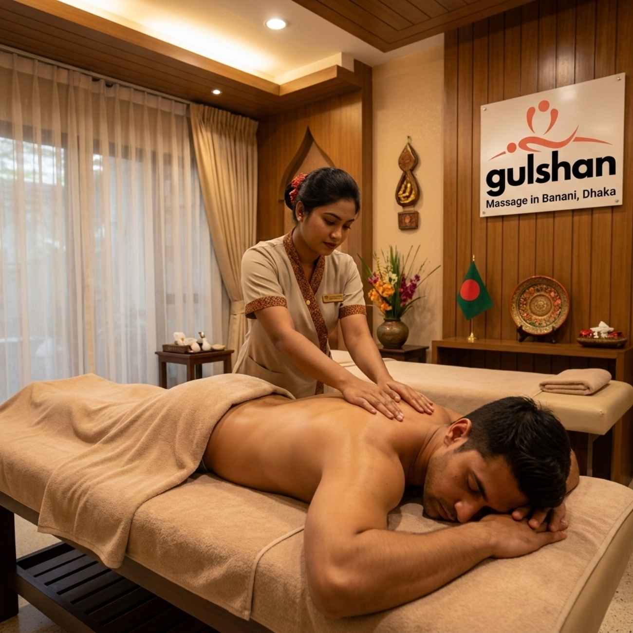 Therapist performing restorative aromatherapy massage effleurage